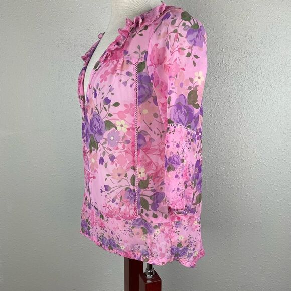 Dream Out Loud by Selena Gomez Sheer Pink V-Neck Floral Top Size M - Picture 3 of 6